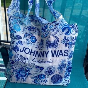 Johnny Was Blue and White Floral Tote
